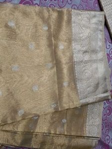 Golden Tissue Silk Saree with unstitched Blouse+ f