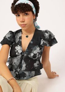 Stylish Floral Print Peplum Blouse