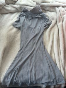 Grey Ribbed Collared Dress