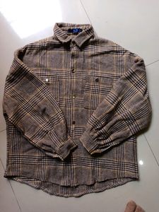 Women Oversized Check-pattern Wool Shirt