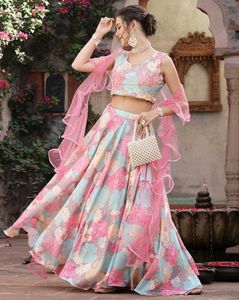 Floral Lehenga Choli with Ruffle Dupatta