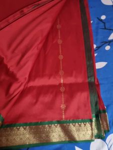 Red Silk Saree with Green Border