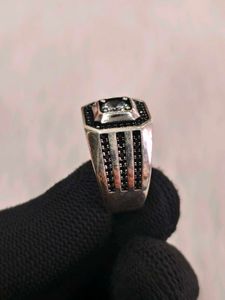 Men's Statement Ring with Clear Stone 925 silver
