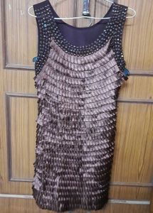 Elegant Ruffled Brown Dress