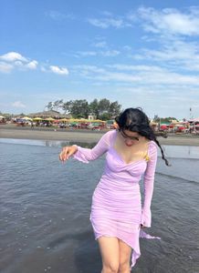 Lilac Ruched Mesh Dress