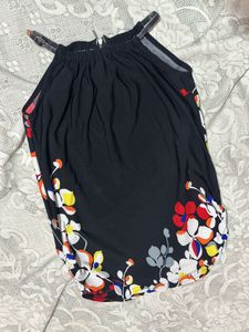Chic Black Floral Print Halter Top