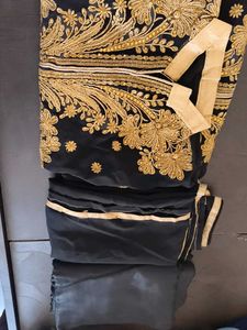 Black &amp; Gold Embroidery Semi stitched material