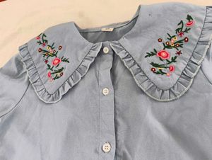 SHEIN Baby Blue Embroidered Peter Pan Collar Blous