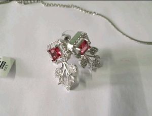 Elegant Ruby &amp; Diamond Necklace Set