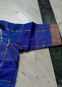 Royal Blue Cotton Silk Checked Design Saree