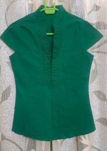 Green Ruffle Pure Cotton Front Blouse