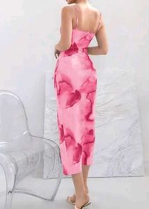 Stunning Pink Tie-Dye Midi Dress with Slit