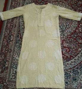Light Yellow Kurta with White Print