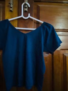 Blue V-Neck Short Sleeve Top