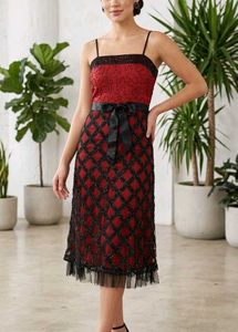 Sparkling Red &amp; Black Dress with Shrug