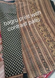 Elegant Black bagru Print Saree
