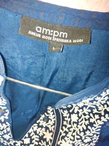Am:pm Designer Pure Georgette Embroidered Blue Top