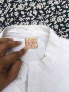 Pure cotton White Embroidered Kurta pajama set