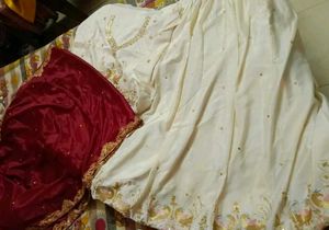 Elegant Cream &amp; Red Lehenga Choli