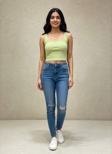 Light Green Ribbed Square Neck Tank Top
