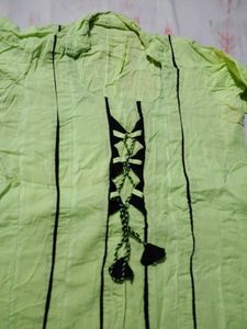 Lime Green Kurta with Black Trim suit set
