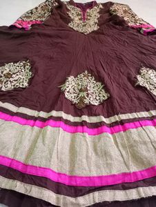Embroidery Coffee BrownGown With Dupatta
