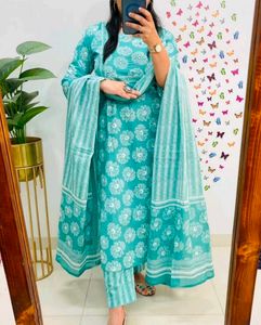 Teal Floral Kurta Set with Dupatta