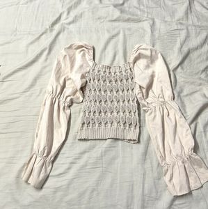Puff Sleeve Cream Knit Top