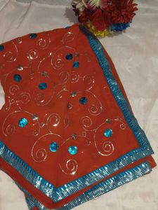 Sparkling Orange Saree with Blouse