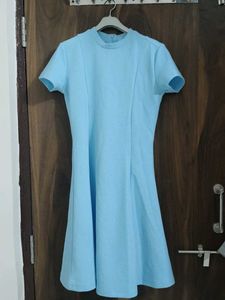Sky Blue Short Sleeve A-Line Dress
