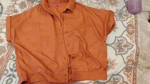 Chic Orange Oversized Button-Up Shirt