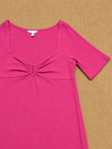 H&amp;M Crepe Vibrant Pink Ruched Front Top