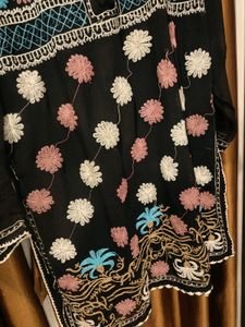 Women's Black Embroidery Lucnowi Kurti