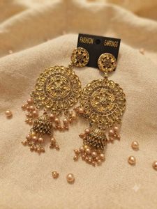 Elegant Gold Jhumka Earrings with Pearls