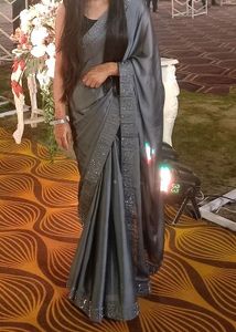 Beautiful Grey Saari With Black Sequence Blouse