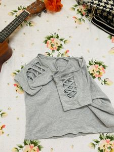 Combo Grey Off Shoulder+ Denim Shorts