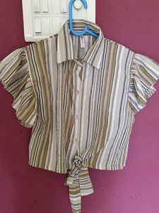 Striped Tie-Front Crop Shirt