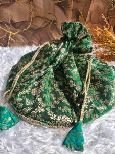 Green &amp; Gold Ethnic Potli Bag
