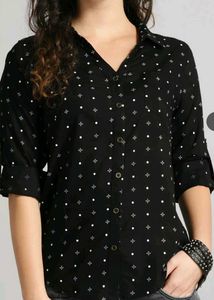 Black Printed Button-Up Shirt with pocket