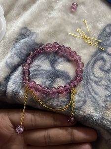 Purple Beaded Bracelet with Gold Chains