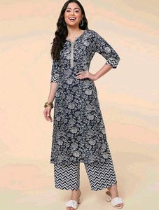 Navy Blue Floral Kurta Set