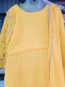 Vibrant Yellow Embroidered Kurta Set 3pc