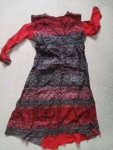 Elegant Red &amp; Black Anarkali Dress XL Size
