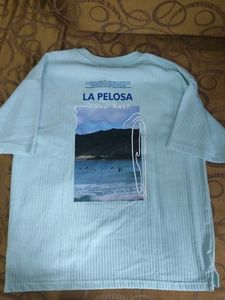 Light Blue Ribbed Graphic T-Shirt