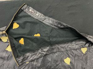 Brand Heart Embroidered Leather Skirt