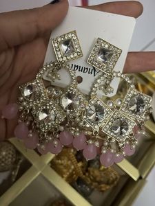 Stunning Pink & Crystal Drop Earrings