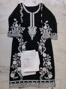 Black &amp; White Embroidered Kurti