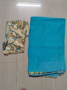 Beautiful Teal Saree with Embroidered Blouse