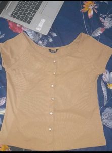 Ribbed Button-Up Top with Pearls