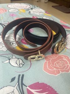2 Classic Leather Belt with Gold Buckle